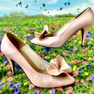 MARTINEZ VALERO Vintage 80's Pump Heels Leather Big Flower Womens 8.5 Spain